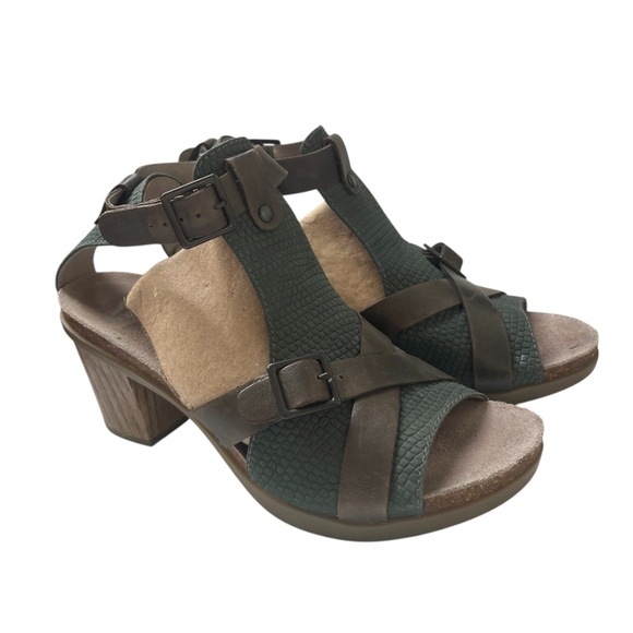 DANSKO DOMINIQUE Sandals Teal Leather& Suede T Strap Size 41 US 10.5 - 11 - Picture 6 of 11